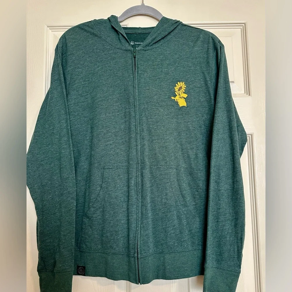 Pikachu & Sunflora Pokémon Unisex Green Hoodie Size Small - Picture 3 of 13